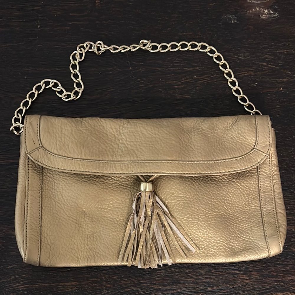 Talbots gold leather bag. Gold chain strap. Like new.